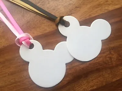 12 XMAS White DISNEY Mickey Mouse Heads Ears Gift Tags GLITTER Gold Pink &ribbon • £1.99