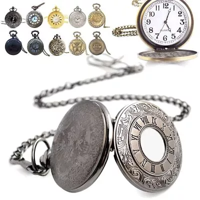 Men Quartz Vintage With Necklace Steampunk Fob Watches Pocket Pocket Watch • £4.84