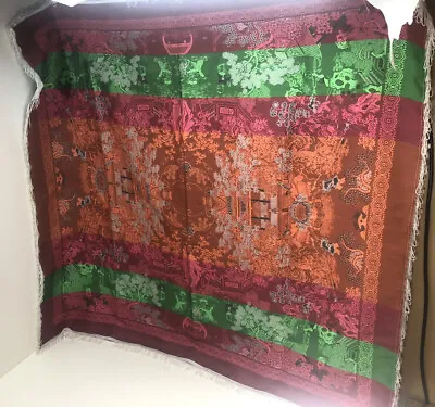 Vintage Brocaded Flowers Chinese Silk Tapestry / Table Cloth - 48x 36 Inch • $39.99