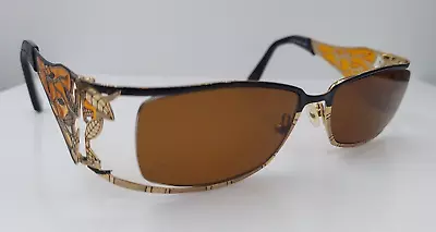 Vintage Casanova LC100 Black Gold Rectangular Metal Sunglasses Italy FRAMES ONLY • $37.40