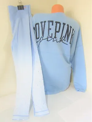 Victoria Secret Pink DIP DYE LOGO PULLOVER CREW SWEAT SHIRT M LEGGING PANT L SET • $99