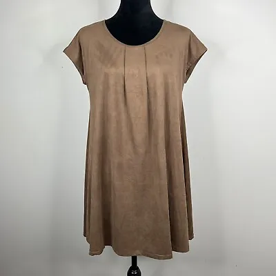 Rebel Sugar Faux Suede Dress Womens Size M Brown Faux Suede Cap Sleeves Pleated • $14