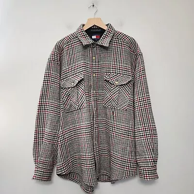 Vintage Tommy Hilfiger Shirt Mens XL Long Sleeve Button Up Wool Houndstooth Y2k • $29.95