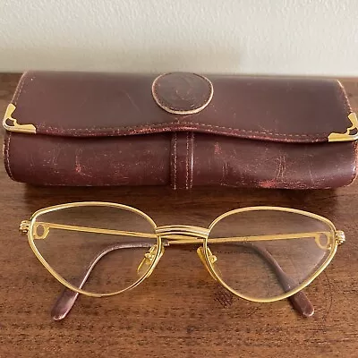 VINTAGE 1990s CARTIER RIVOLI GOLD PLATED CAT EYE FRAMES EYEGLASSES RARE • $450