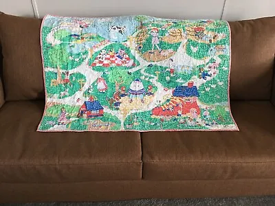 Vintage Fairy Folk Tales Primitive Animals Baby Crib Bed Quilt Reversible Unisex • $22.98