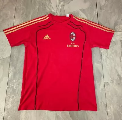 AC Milan Adidas Vintage Training Travel T Shirt 2010 / Size M / Red Gold • £24.89