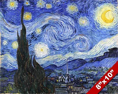 Van Gogh Starry Night Fine Art Painting 8x10 Real Canvas Giclee Print Not Paper • $14.99