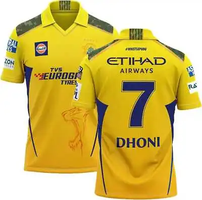 CSK Jersey 2024 Ipl Jersey Captain Dhoni No 7 T20 Ipl Jersey India Free Shipping • £14.99
