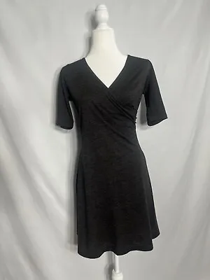 PrAna Nadia Faux Wrap Dress XS Gray Lightweight Knit Wool Blend Short Sleeve • $24.99