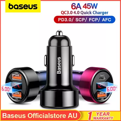 $19.99 • Buy Baseus 45W Fast Charging Car Charger PD3.0 USB Type-C Cigarette Lighter Adapter