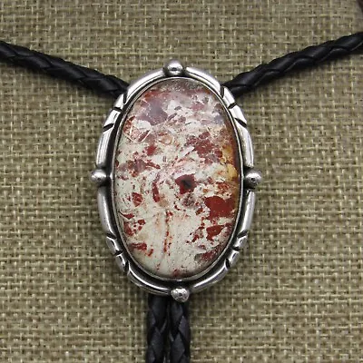 Sterling Silver Oval Shaped Petrified Wood Bolo Tie By Jose Campos + • $285