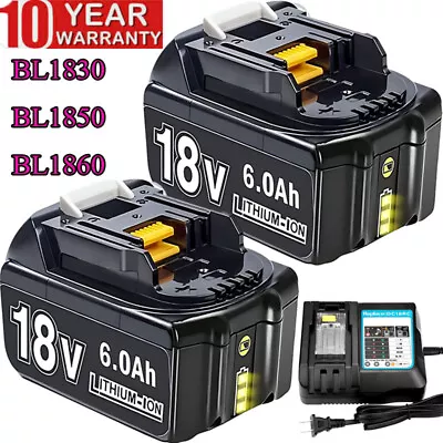 6.0Ah Battery/Fast Charger For Makita 18V Li-ion BL1850 BL1860 BL1830 LXT BL1840 • $28.29