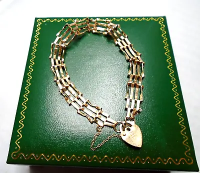 Stunning Vintage 9ct Gold 3 &4 Bar Gate Chain Bracelet With Heart Locket • £199