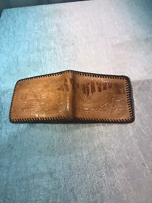 Vintage Hand Made Leather Fly Fisherman & Fish Themed Wallet Trout Jumping • $24.99