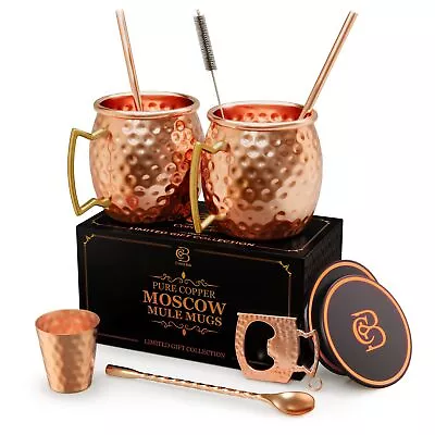 Copper-bar Moscow Mule Copper Mugs | Set Of 2 Hammered Cups | 100% HANDCRAFTE... • $43.96