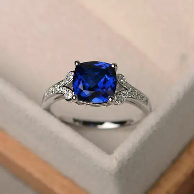 £1680.50 • Buy Natural Gemstone Blue Sapphire 2.95Ct Diamond Engagement Ring 14K White Gold