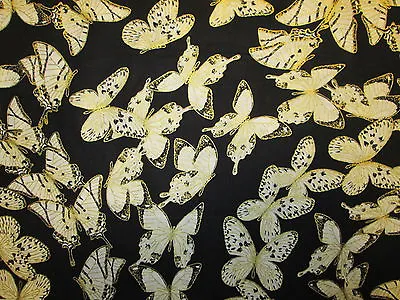 Monarch Butterfly Metallic Gold Thread Yellow Blk Butterflies Cotton Fabric FQ  • $3.99