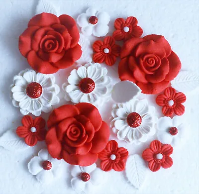 Edible Wedding Cake Toppers / Decorations. Edible Wedding Flowers Red/white • £9.95