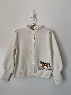 NWT Gymboree Equestrian Club Girls Horse Sweater Cardigan 5 White • $35