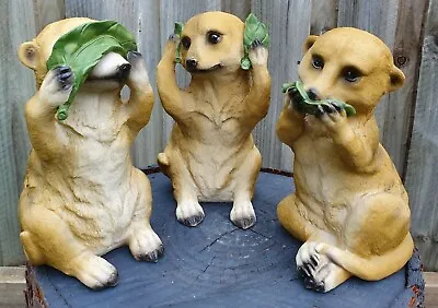 Meerkat Hear See Speak No Evil Ornament Statue Figurine Sculpture Home Garden • $89.99