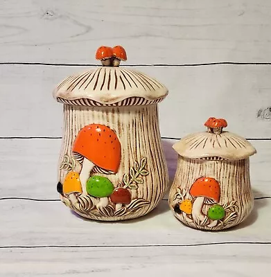 VTG 1970s Lot Of 2 Arnels  Mushroom Ceramic Cookie Jar / Canisters • $65