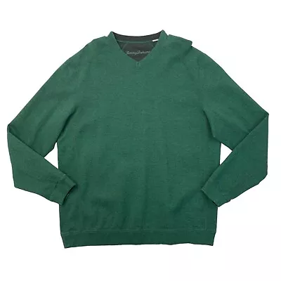 Tommy Bahama Sweater Mens Large Green Grey V Neck Reversible Pullover Sweatshirt • $19.94