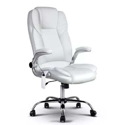 Artiss 8 Point Massage Office Chairs Computer Chairs Armrests Tilt Adjust White • $141.27