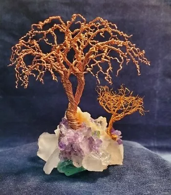 Handmade Copper Wire Tree LED Lights Amethyst Crystal Quartz Crystals Base • $79