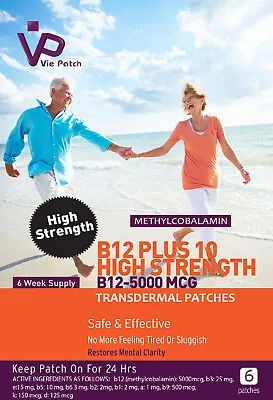 Vie Patch Vitamin B12 Plus 10 High Strength Patches 5000Mcg 100% Natural 42 Days • £16.99