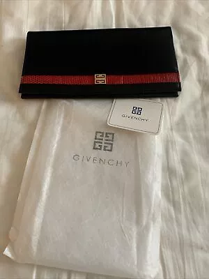 Auth Givenchy Vintage Bi-fold Long Thin Leather Wallet Black/red Lizard • $125