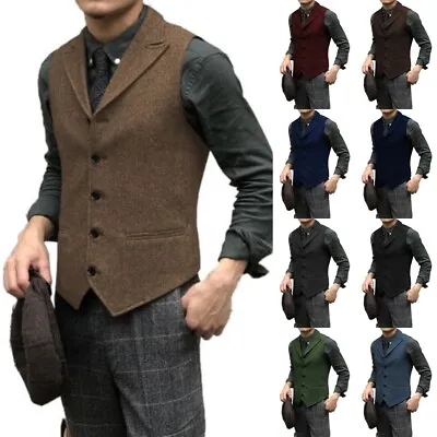 Mens Western Vest Tweed Wool Blend Formal Retro Vintage Waistcoats Large XL 2XL • $29.66