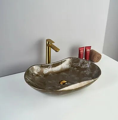 Brown Gold Basin Top Ceramic Wash Basin Bathroom Sink Bowl Above Counter Top • $120