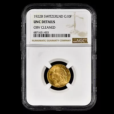 1922-b Switzerland Gold 10 Francs ✪ Ngc Unc Details ✪ 10f Swiss Coin ◢trusted◣ • $289.95