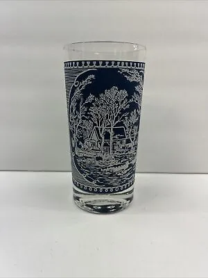 Vintage Currier And Ives Blue 5 1/2”  Tall Tumbler Glassware  Old Mill • $8.99
