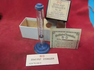 NOS B-D STAY-PUT FEVER THERMOMETER STERILIZER No. 33 IN BOX DATED 1938 • $38.88