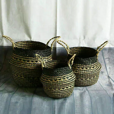 £14.72 • Buy Seagrass Belly Basket Storage Plant Pot Laundry Bag Laundry Triangle Pattern