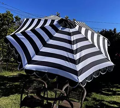 Decro Black/white Scalloped Edge Replacement Edge Umbrella Canopy For 9ft 8 Ribs • $44.76