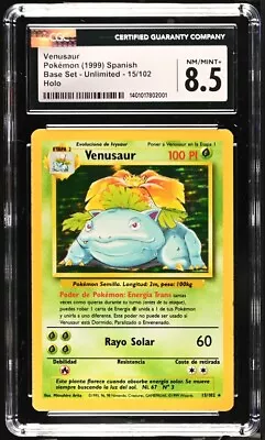 Venusaur 15/102 Base Set SPANISH Unlimited Holo Pokemon Card CGC 8.5 NM/MINT Psa • $99