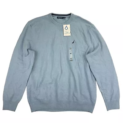 Nautica Mens Classic Fit Stretch Solid Crewneck Sweater Light Blue 2XL • $25.17