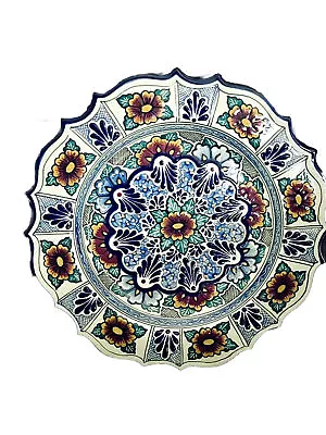 Hand Painted Mexican Pottery Plate Platter Talavera Signed Back Wall Hanging  • $55