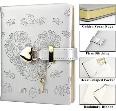 $73.36 • Buy Leather Journal Heart Lock Notebook With Key School Diaries Girls Gift Christmas