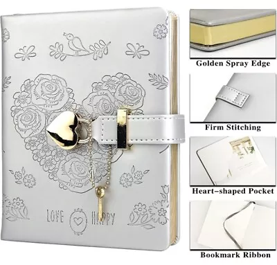 Leather Journal Heart Lock Notebook With Key School Diaries Girls Gift Christmas • $73.36