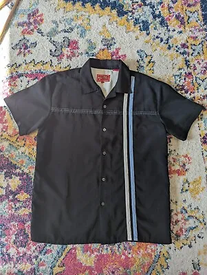 Woody's Retro Lounge Men's Vintage Shirt Size Medium Black Blue White Bowling • $24.99