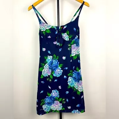 Vintage Kenzo Jungle Navy Blue Rose Floral Sleeveless Mini Dress SIZE SMALL • $135.99