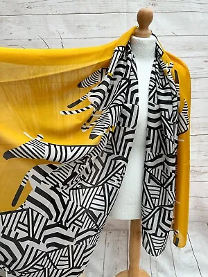 Ladies 100% SILK Abstract Zebra Monochrome Print Scarf - Mustard • £14.95