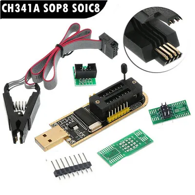 CH341A BIOS USB Programmer Flasher Writer 24 25 Series EEPROM SOP8 Test Clip Kit • £5.78