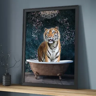 Tiger In Bath Art Print Bathroom Wall Art Tiger Art Print Home Decor • £7.19