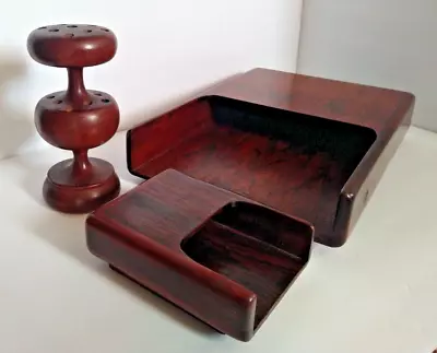 Vintage Handmade Solid Wood Desk Set Paper Envelope & Pencil Holder • $49.49