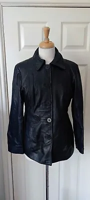 Marks And Spencer Black Leather Shirt Jacket Size 14 *VGC* • £23.06