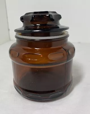 Vintage Small Dark Amber Brown Glass Apothecary/ Spice Jar With Starburst Lid • $12